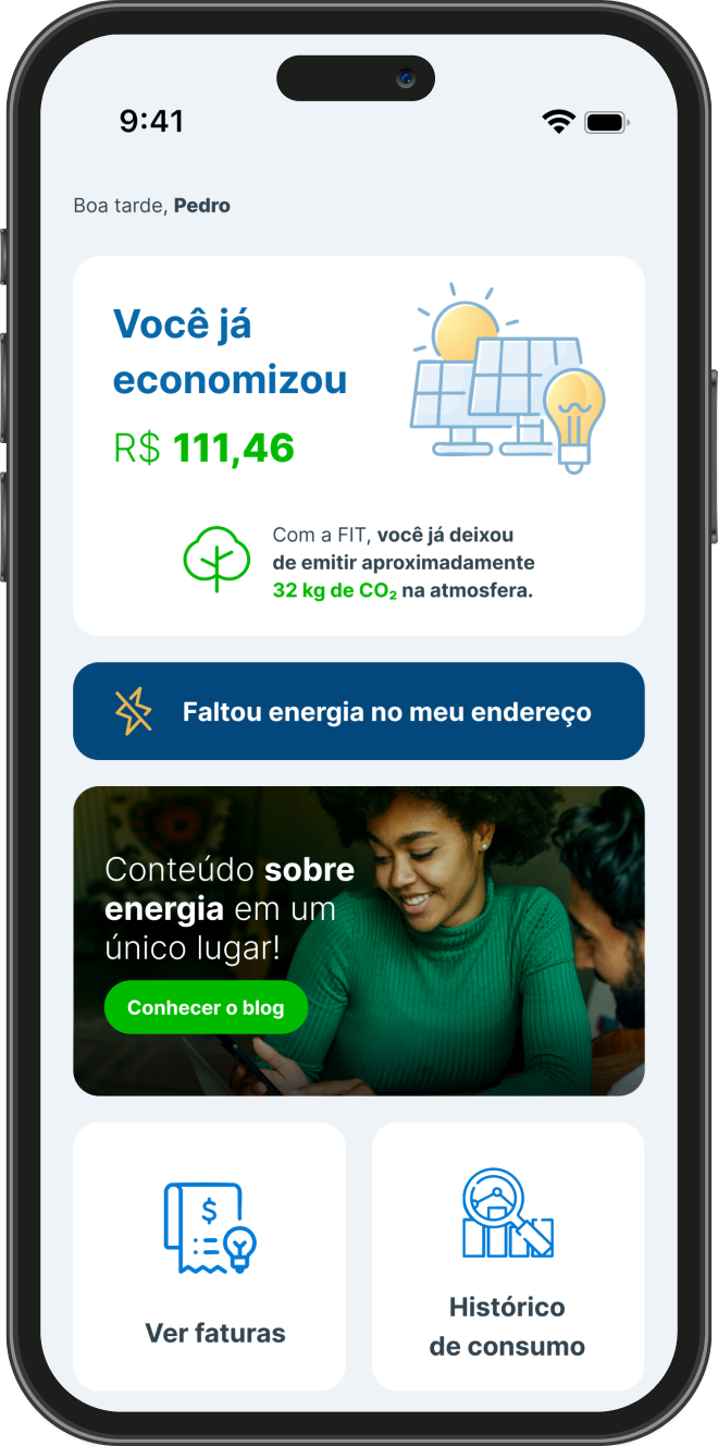 Tela do app da FIT Energia
