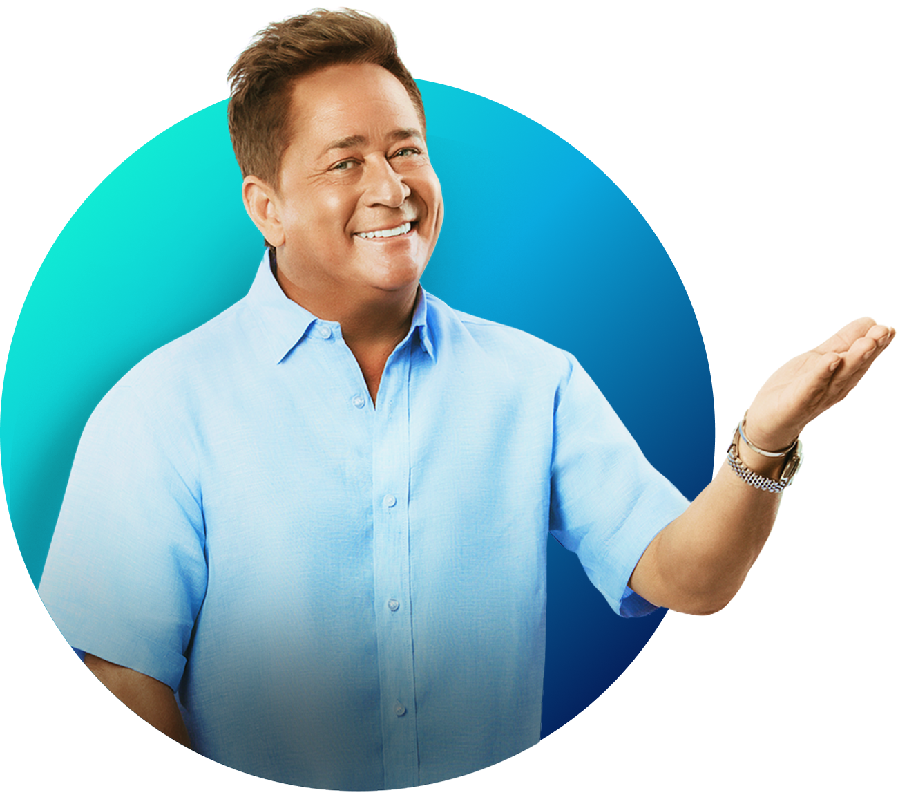 Imagem do cantor Leonardo apresentando as vantagens de indicar a FIT para amigos e empresas que você frequenta e zerar o valor da sua conta de energia.